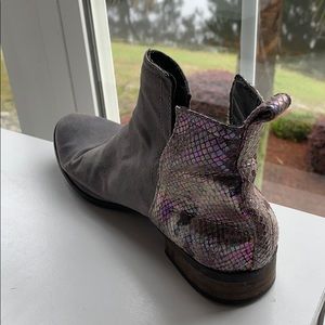 Metallic snake skin heeled booties